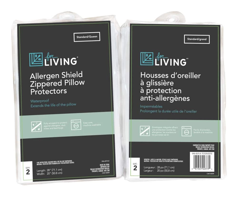 For Living Allergen Shield 100% Cotton Zippered Pillow Protector, White, 2-pk - Image 2