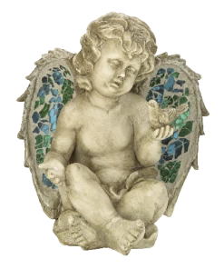 For Living Angel Statue & Lawn Ornament With Mosaic Wings, 9.45-in, Grey, Assorted