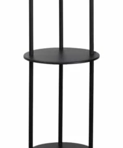 For Living Annie Etagere White Linen Shade Floor Lamp With Shelves, 58-in, Black