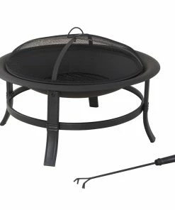 For Living Augusta Round Wood Burning Outdoor Fire Bowl/Fire Pit W/ Fireplace Poker, 29.5 X 19-in