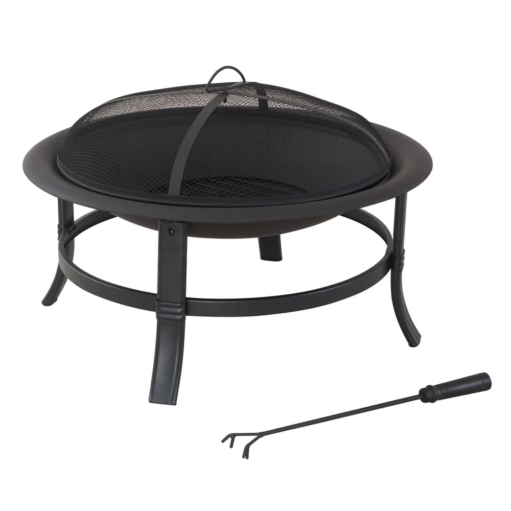 For Living Augusta Round Wood Burning Outdoor Fire Bowl/Fire Pit W/ Fireplace Poker, 29.5 X 19-in
