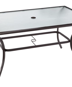 For Living Bluebay Rectangular Outdoor Patio Table W/ Glass Top, 60x38x29-in