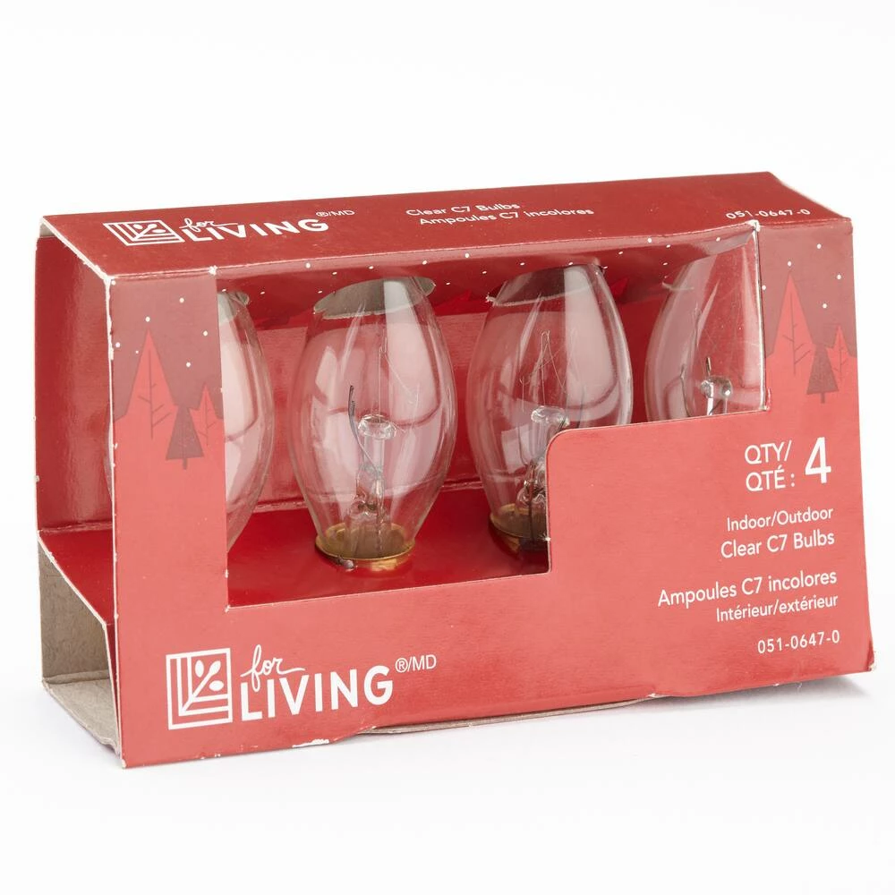 For Living C7 Christmas Lights Replacement Bulbs, 4 Incadescent Lights, Clear