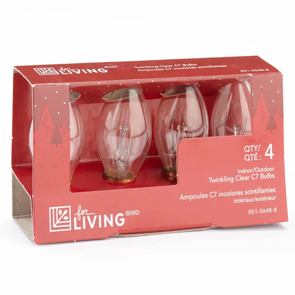 For Living C7 Christmas Lights Replacement Bulbs, 4 Incadescent Lights, Clear Twinkling