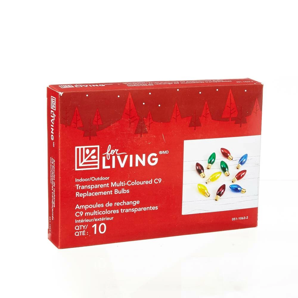 For Living C9 Christmas Lights Replacement Bulbs, 10 Incandescent Lights, Multi-colour