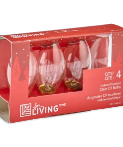 For Living C9 Christmas Lights Replacement Bulbs, 4 Incadescent Lights, Clear