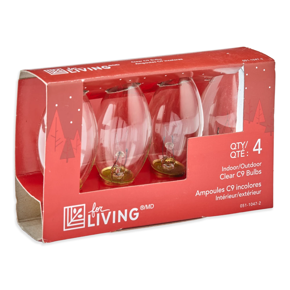 For Living C9 Christmas Lights Replacement Bulbs, 4 Incadescent Lights, Clear