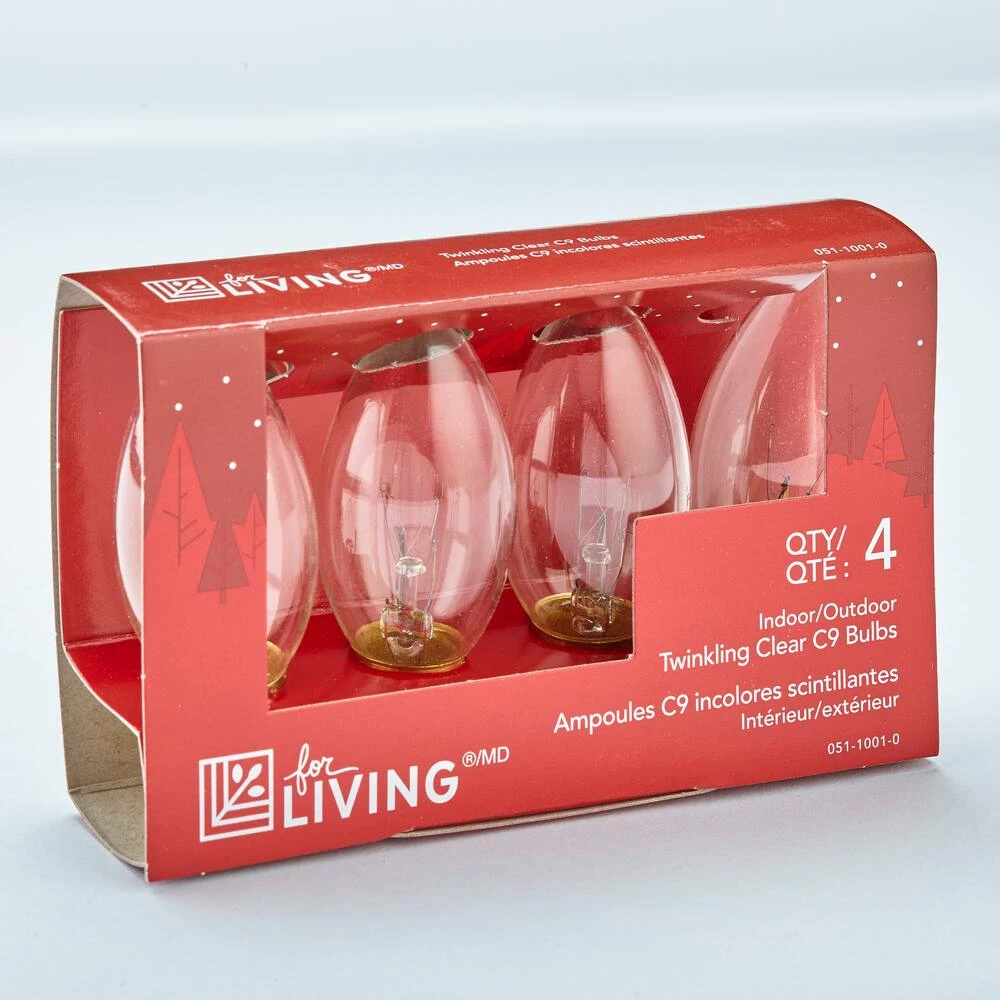 For Living C9 Christmas Lights Replacement Bulbs, 4 Incadescent Lights, Clear Twinkling