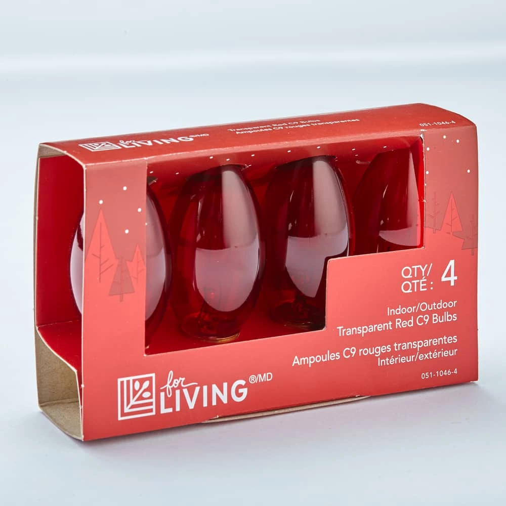 For Living C9 Christmas Lights Replacement Bulbs, 4 Incadescent Lights, Red