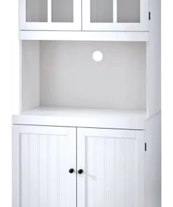 For Living 4-Door Open Shelf Freestanding Kitchen Pantry Storage Cabinet, Cream