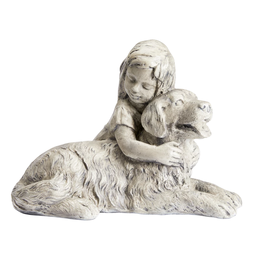 For Living Girl With Dog Memorial Statue, 12.60-in, Grey