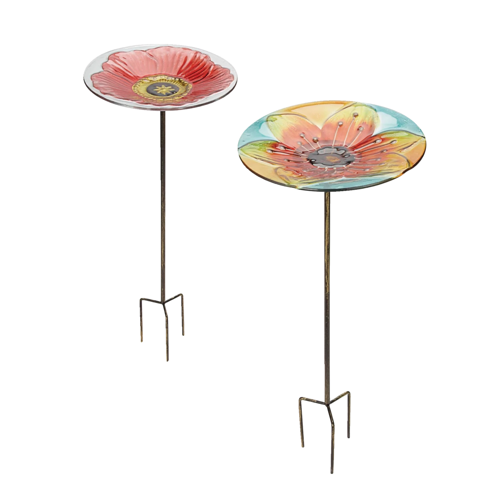For Living Glass Metal Birth Bath & Garden Stake, 25.59-in, Multi-Colour
