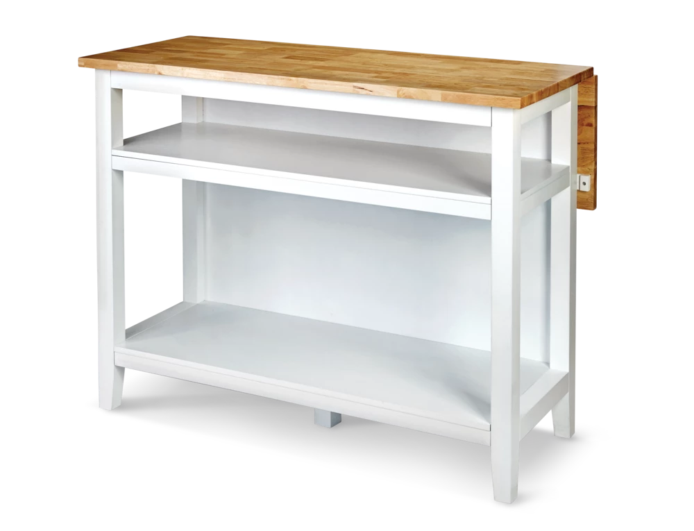 For Living Wood Top Open Shelf Kitchen Storage Island With Folding Leaf, White - Image 2