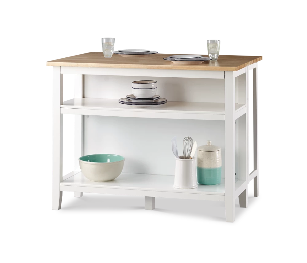 For Living Wood Top Open Shelf Kitchen Storage Island With Folding Leaf, White - Image 7