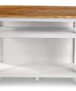 For Living Wood Top Open Shelf Kitchen Storage Island With Folding Leaf, White