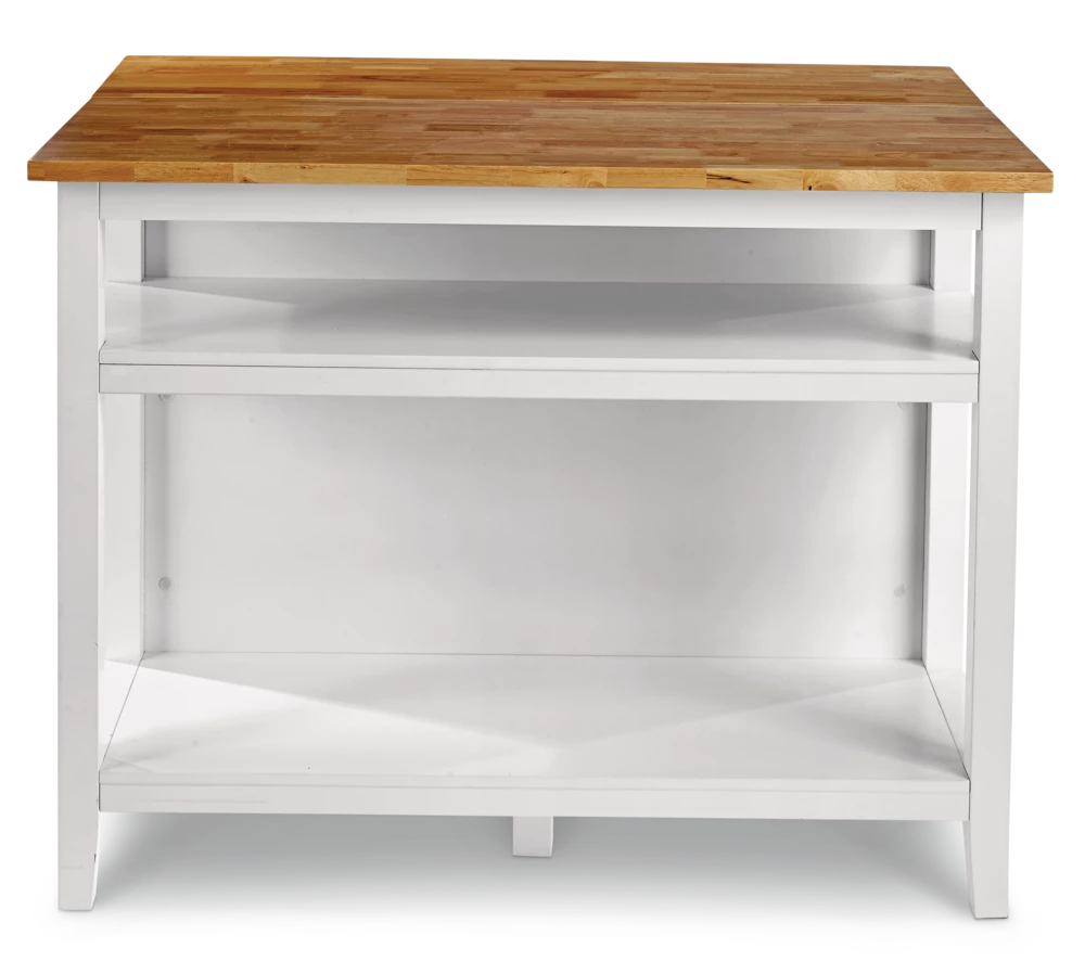 For Living Wood Top Open Shelf Kitchen Storage Island With Folding Leaf, White