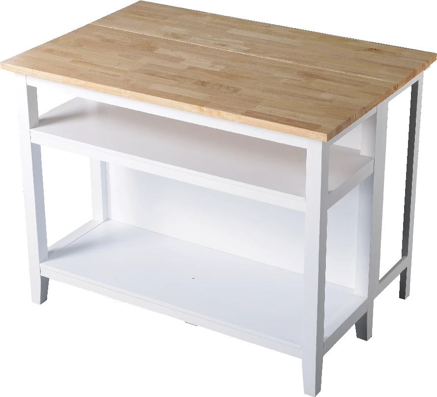 For Living Wood Top Open Shelf Kitchen Storage Island With Folding Leaf, White - Image 4