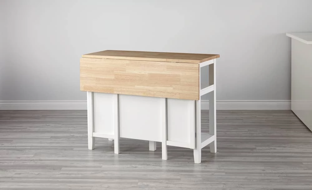 For Living Wood Top Open Shelf Kitchen Storage Island With Folding Leaf, White - Image 14