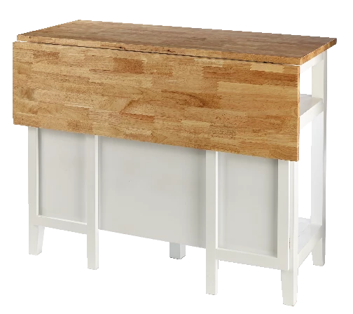 For Living Wood Top Open Shelf Kitchen Storage Island With Folding Leaf, White - Image 5