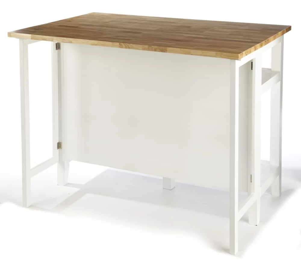 For Living Wood Top Open Shelf Kitchen Storage Island With Folding Leaf, White - Image 6