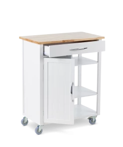 For Living Wood Top Kitchen Utility Storage Cart/Island With Locking Wheels, White