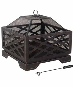 For Living Lawrence Steel Outdoor Wood Burning Fire Pit W/Fireplace Poker, 25 X 25 X 26-in