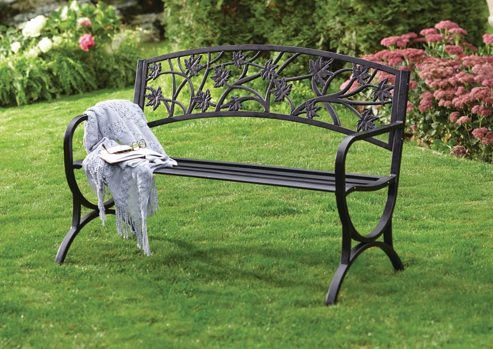 For Living Maple Leaf Steel Frame Outdoor/Patio/Garden Bench, Matte-Black - Image 5