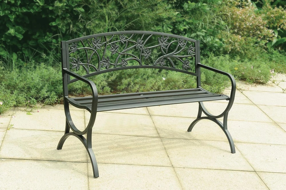 For Living Maple Leaf Steel Frame Outdoor/Patio/Garden Bench, Matte-Black - Image 6