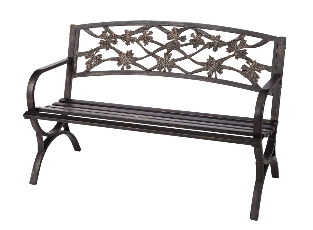 For Living Maple Leaf Steel Frame Outdoor/Patio/Garden Bench, Matte-Black