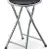For Living Portable Vinyl Upholstered & Padded Metal Folding Stool, Black