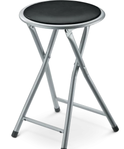 For Living Portable Vinyl Upholstered & Padded Metal Folding Stool, Black