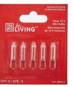 For Living Mini Christmas Lights Replacement Bulbs 12V, 5 Incandescent Lights, Clear