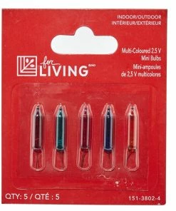For Living Mini Christmas Lights Replacement Bulbs 2.5V, 5 Incandescent Lights, Assorted Colours