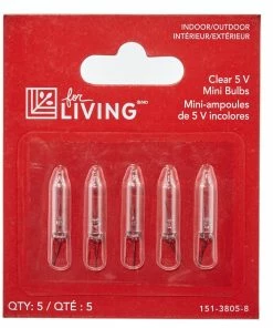 For Living Mini Christmas Lights Replacement Bulbs 5V, 5 Incandescent Lights, Clear