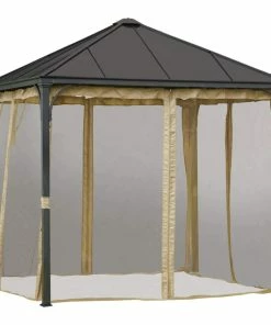 For Living Square Fabric Outdoor/Patio Gazebo Netting For Crawford Gazebo, Brown, 95x95x80-in