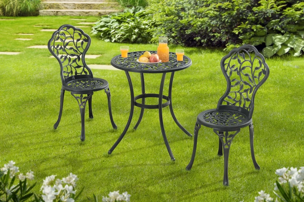 For Living Nottingham Aluminum Cast Outdoor/Patio/Balcony Bistro Set, Black, 3-pc - Image 4