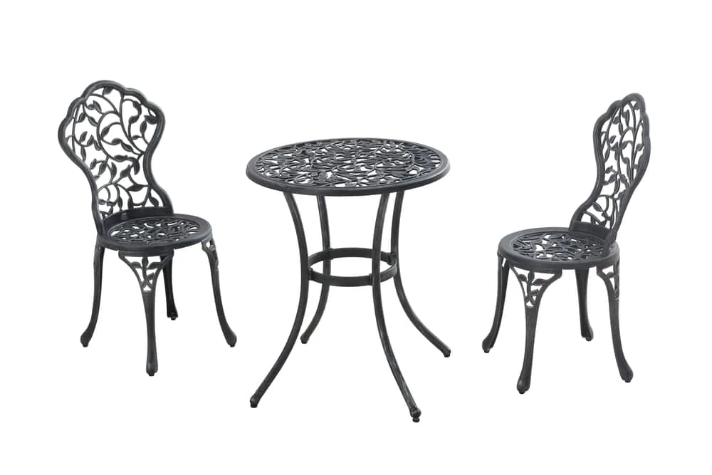 For Living Nottingham Aluminum Cast Outdoor/Patio/Balcony Bistro Set, Black, 3-pc - Image 3