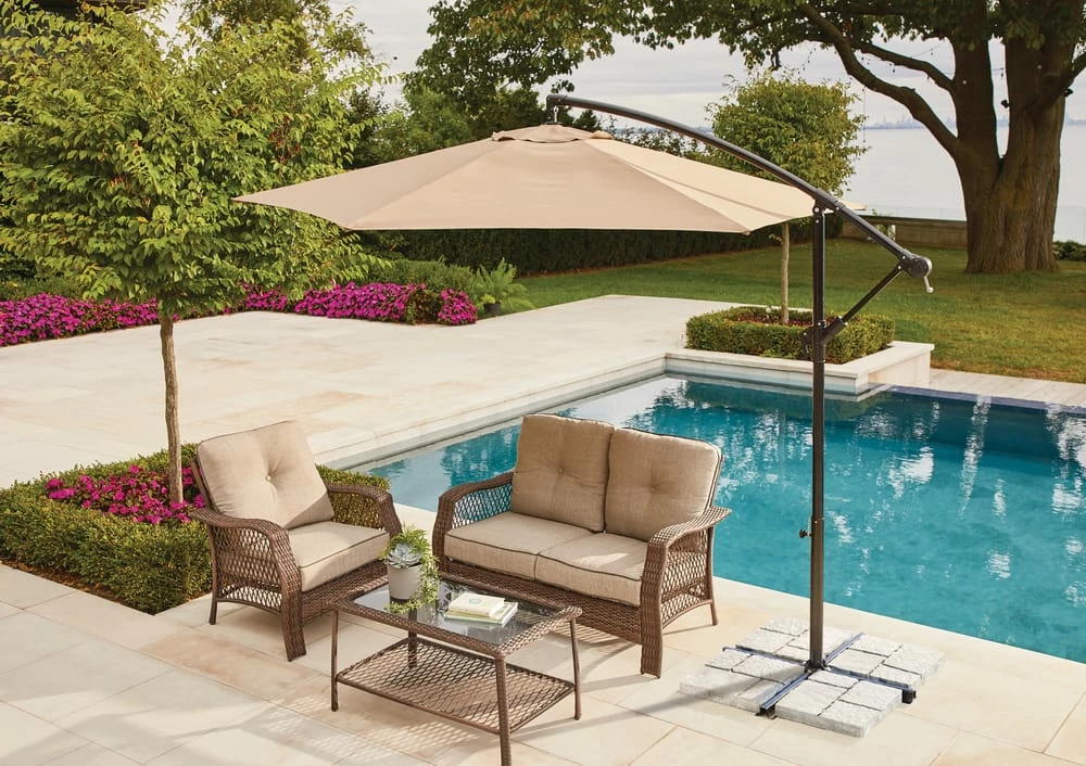 For Living Outdoor/Patio Offset Umbrella W/ Crank Handle, Beige, 10-ft - Image 4