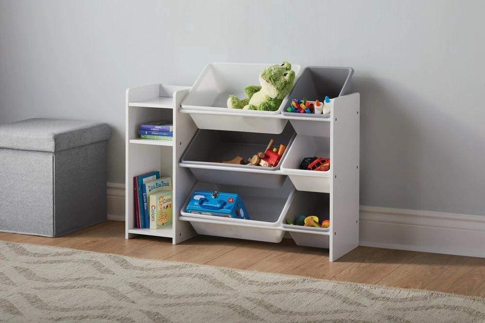 For Living 6-Bin Storage Organizer Bookshelf For Toys/Bedroom/Playroom/Mudroom, White - Image 9