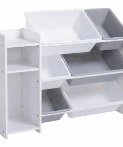 For Living 6-Bin Storage Organizer Bookshelf For Toys/Bedroom/Playroom/Mudroom, White