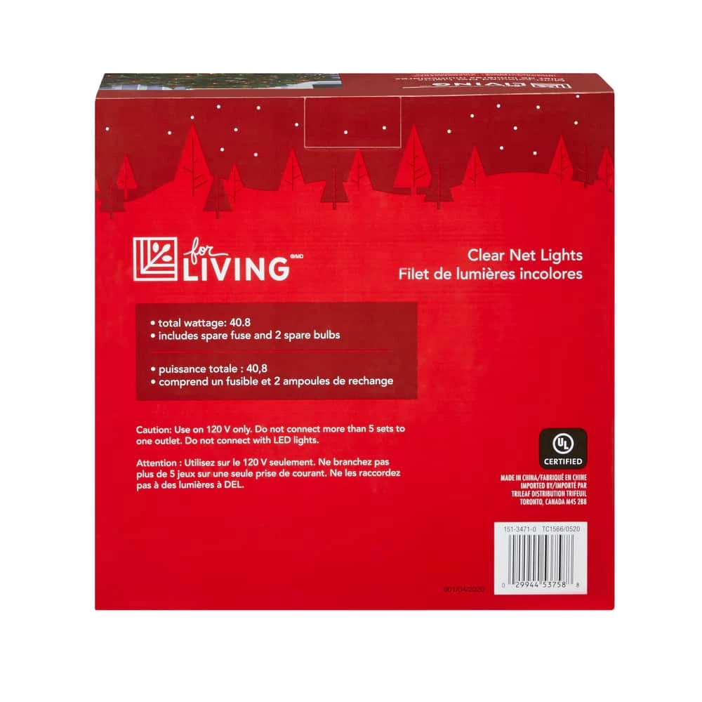 For Living Outdoor Christmas Lights Net, 100 Incandescent Lights, Clear - Image 3