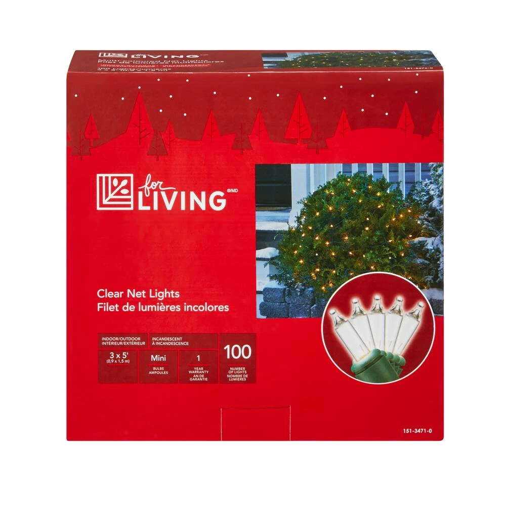 For Living Outdoor Christmas Lights Net, 100 Incandescent Lights, Clear - Image 2