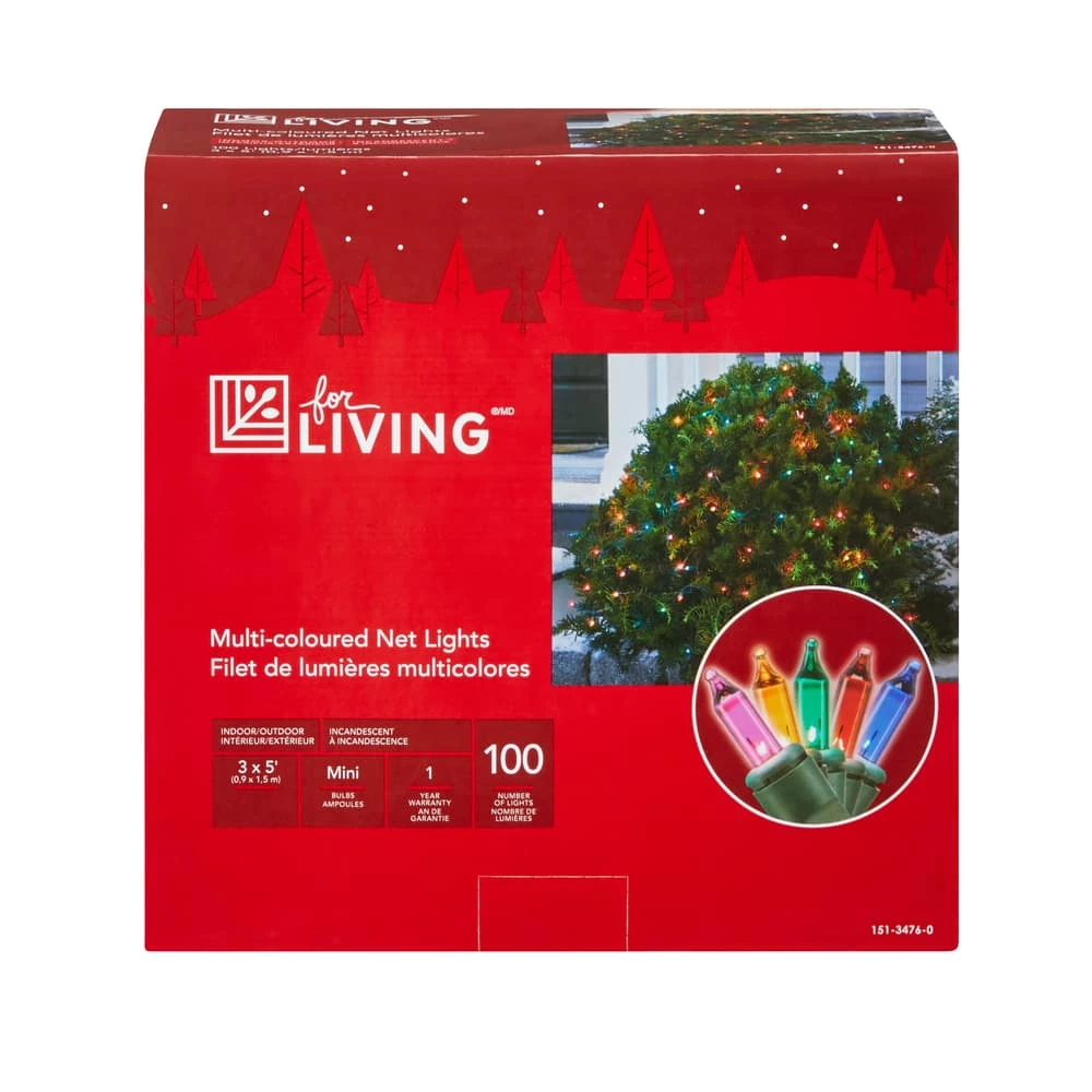 For Living Outdoor Christmas Lights Net, 100 Incandescent Lights, Multi-colour - Image 2