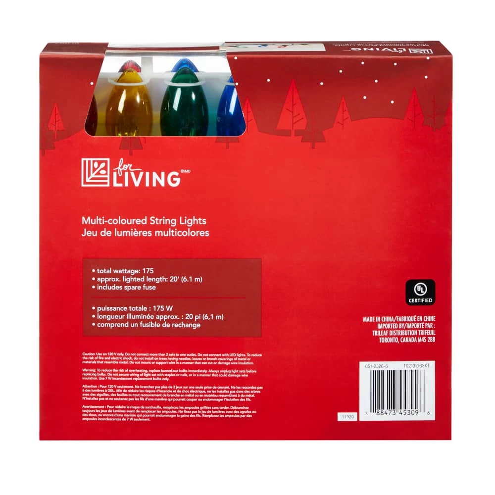 For Living Outdoor C9 Christmas Lights, 25 Incandescent Lights, Multi-colour - Image 4