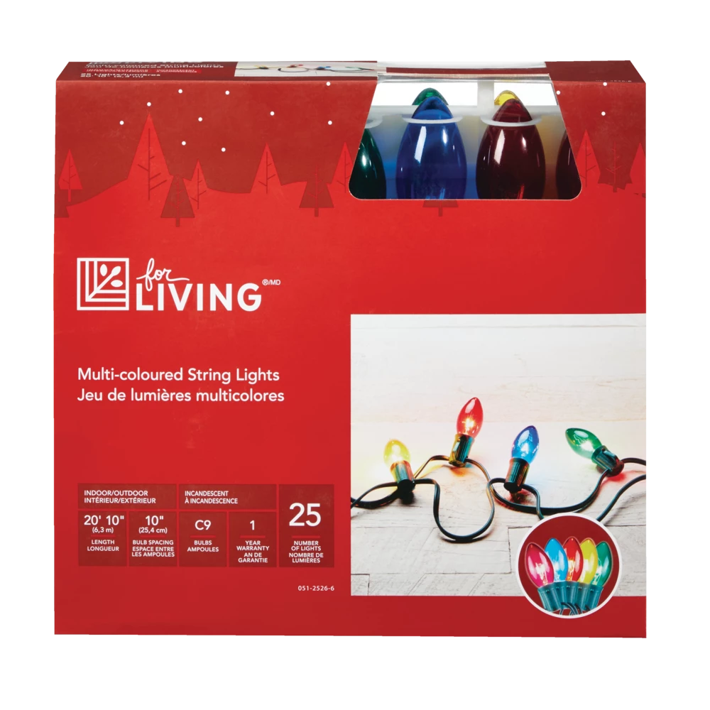 For Living Outdoor C9 Christmas Lights, 25 Incandescent Lights, Multi-colour - Image 3