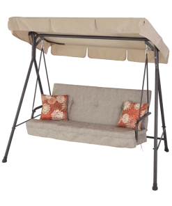 For Living Parsons Collection Outdoor/Patio 3-Seater Swing W/ Canopy & Cushions, Beige
