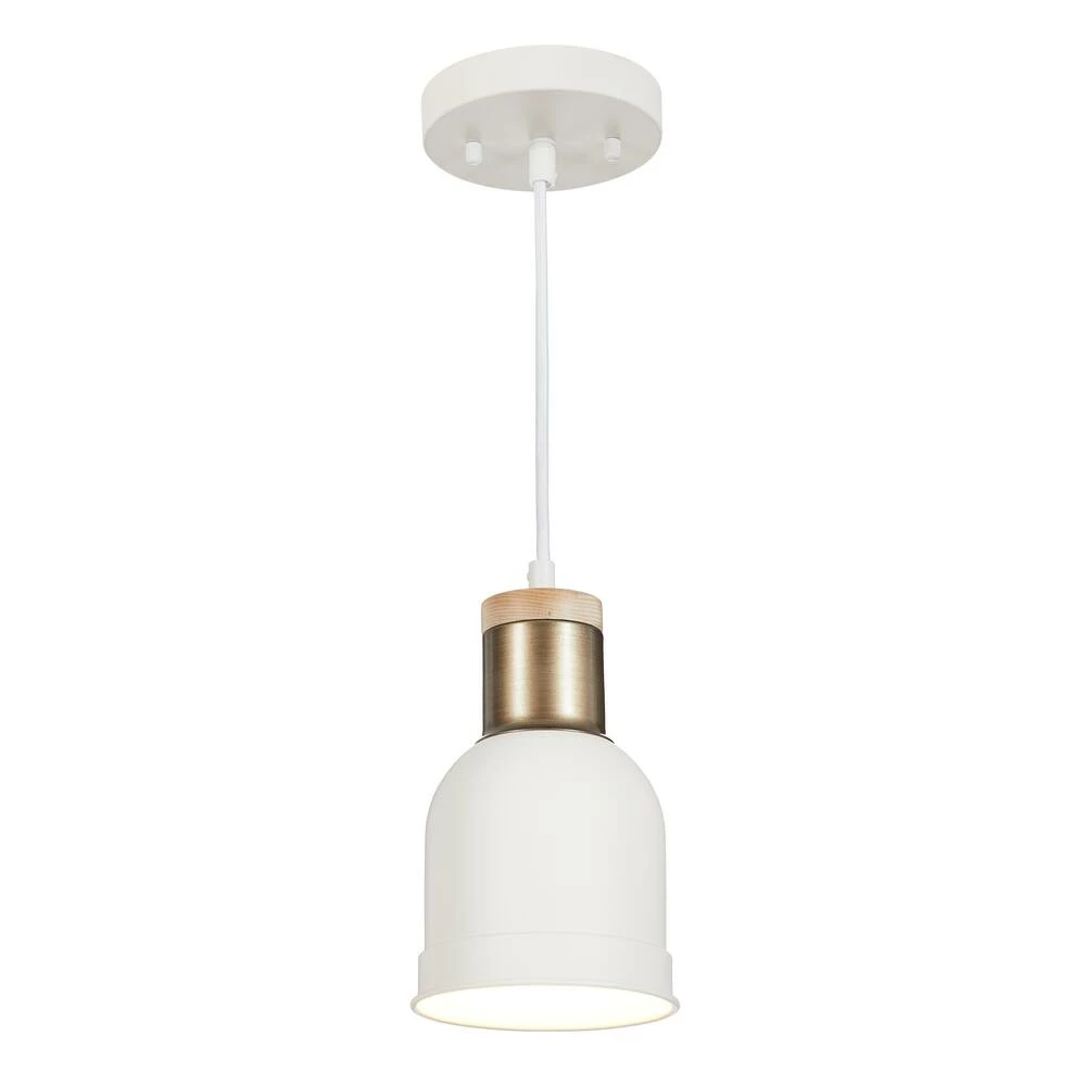 For Living Frosted Metal Shade Ceiling Pendant Light Fixture, White/Wood/Gold - Image 3