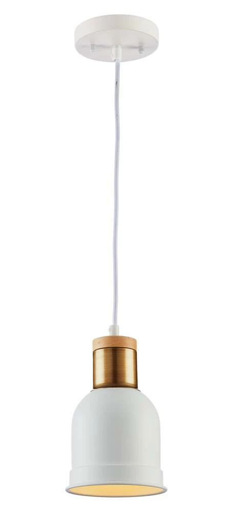 For Living Frosted Metal Shade Ceiling Pendant Light Fixture, White/Wood/Gold - Image 2
