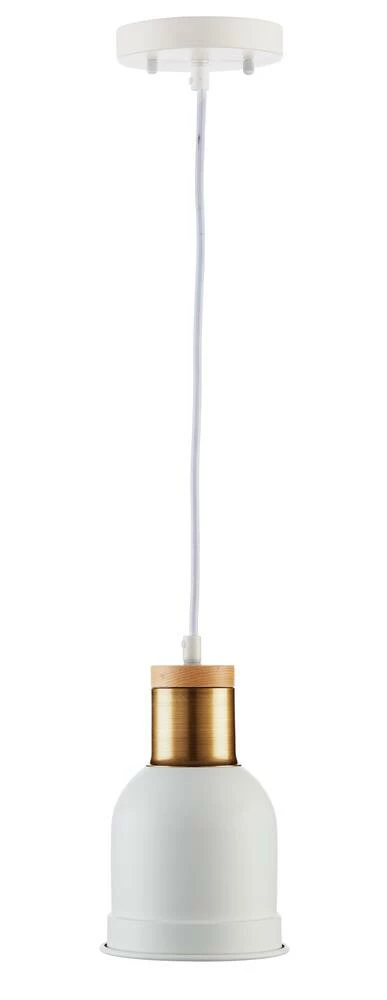 For Living Frosted Metal Shade Ceiling Pendant Light Fixture, White/Wood/Gold