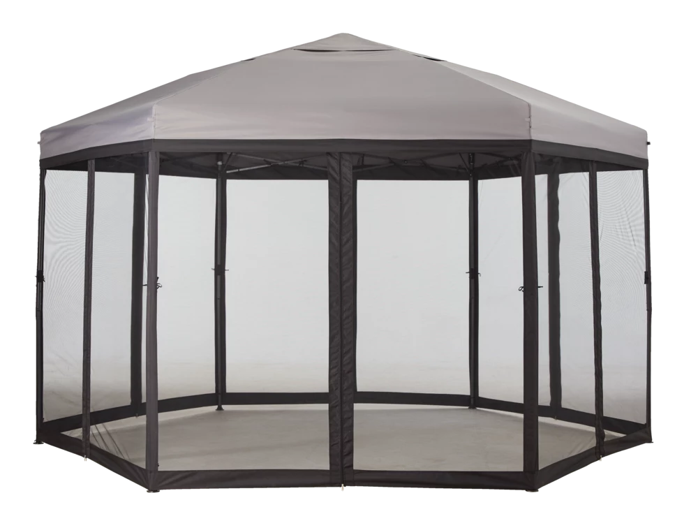 For Living Quick-Set Hexagon Outdoor/Patio Soft-Top Gazebo W/ Netting, Grey, 10x12-ft - Image 2